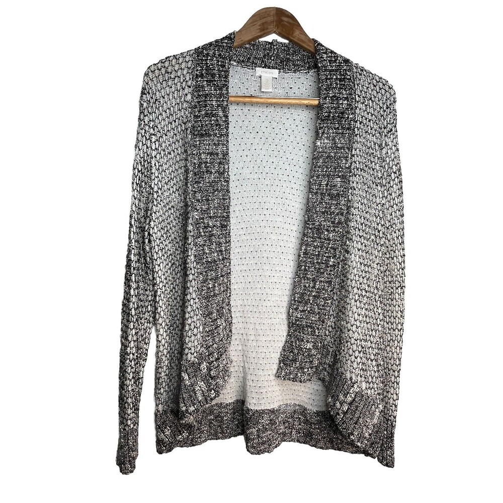 Chicos River Walk Gray Multi Tone Light Layering Knit Top Cardigan sz 2 / L (15)